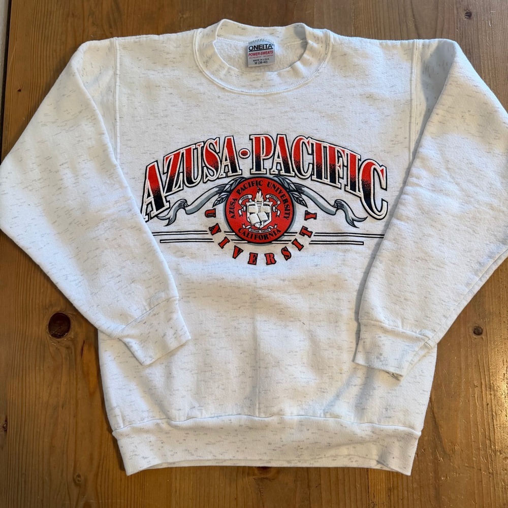 Vintage Azusa Pacific University Sweatshirt Oneita Power-Sweats Grey Mens Medium
